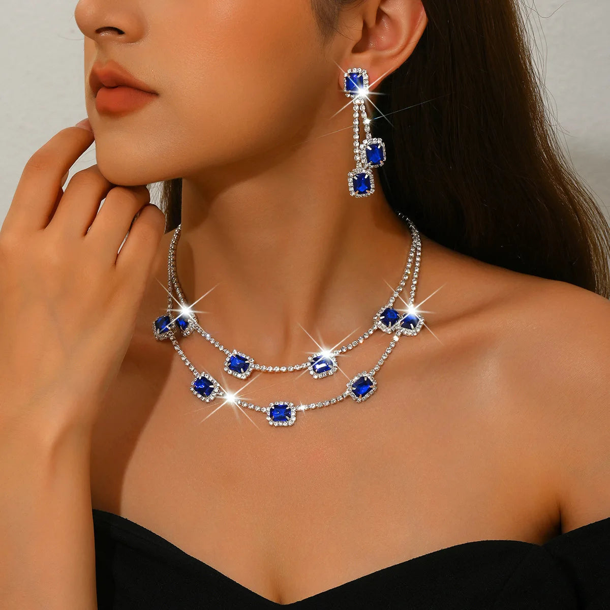 Dazzling Crystal and Diamond Necklace & Earring Set - Flora Jewells