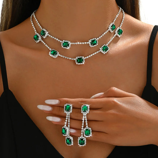 Dazzling Crystal and Diamond Necklace & Earring Set - Flora Jewells