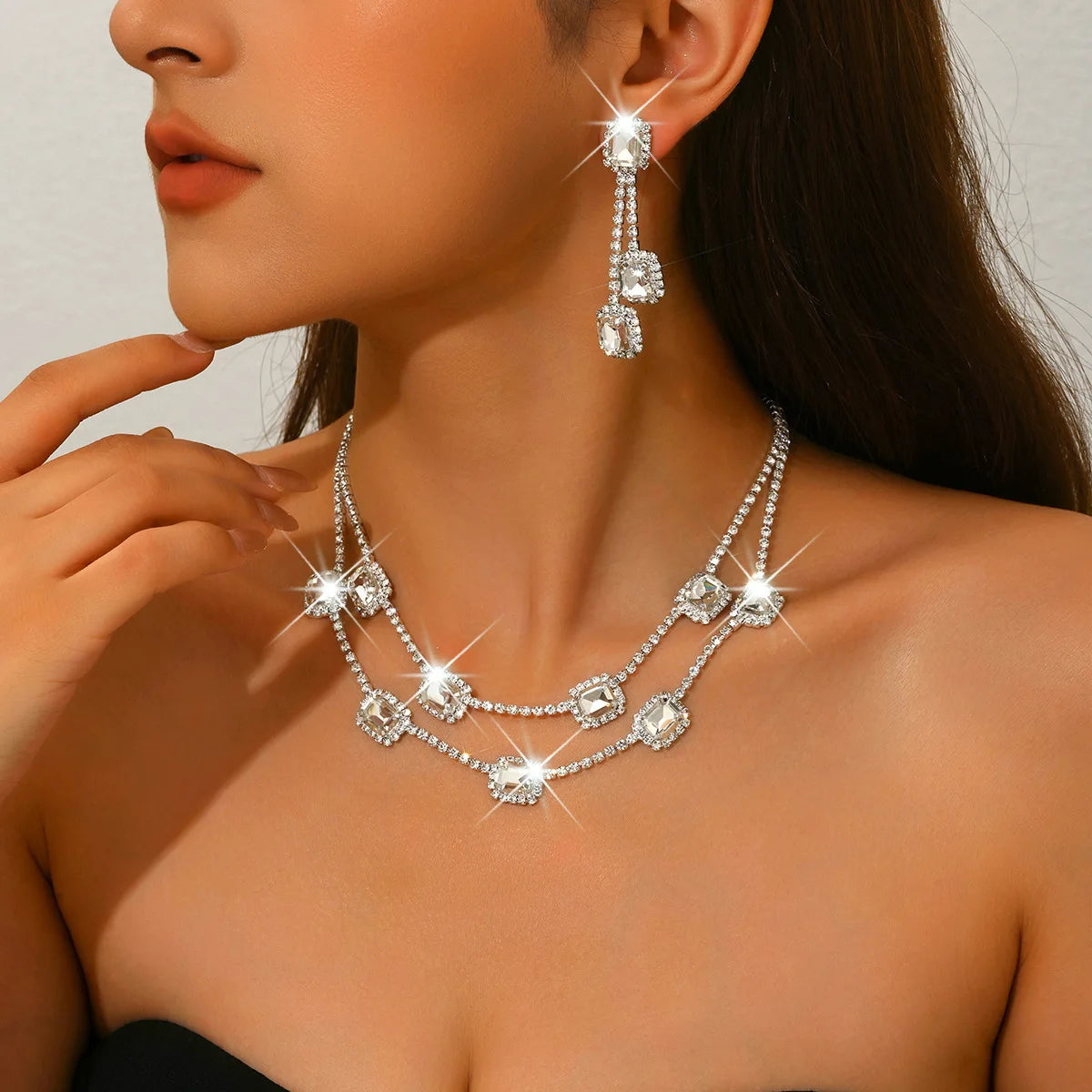 Dazzling Crystal and Diamond Necklace & Earring Set - Flora Jewells