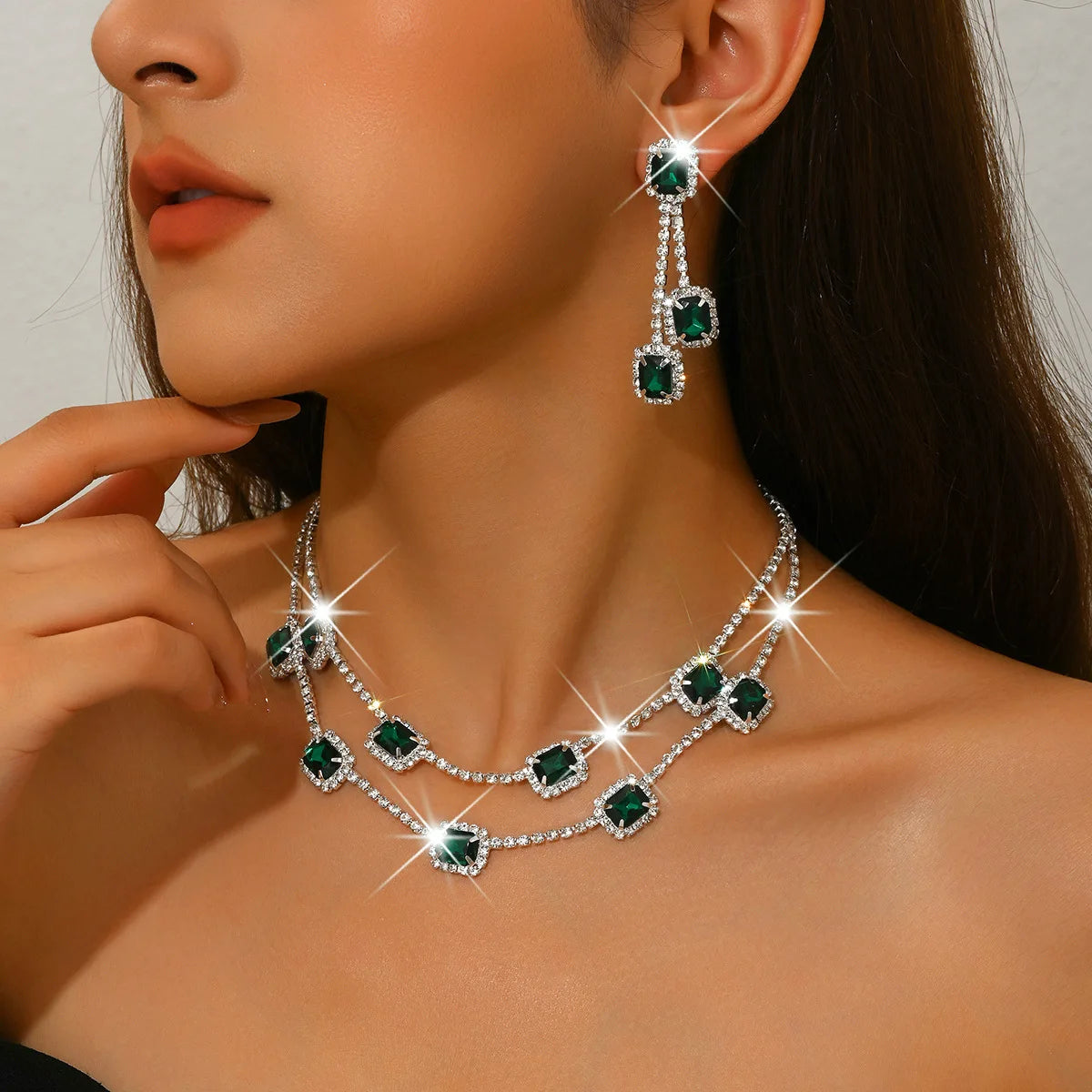 Dazzling Crystal and Diamond Necklace & Earring Set - Flora Jewells